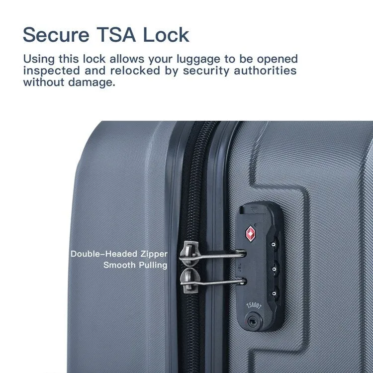 3 Piece Luggage Sets ABS Lightweight Suitcase with Two Hooks, Spinner Wheels, TSA Lock, (20/24/28)