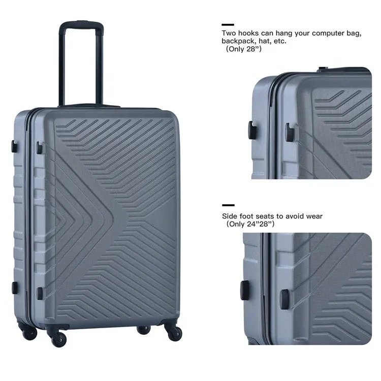 3 Piece Luggage Sets ABS Lightweight Suitcase with Two Hooks, Spinner Wheels, TSA Lock, (20/24/28)