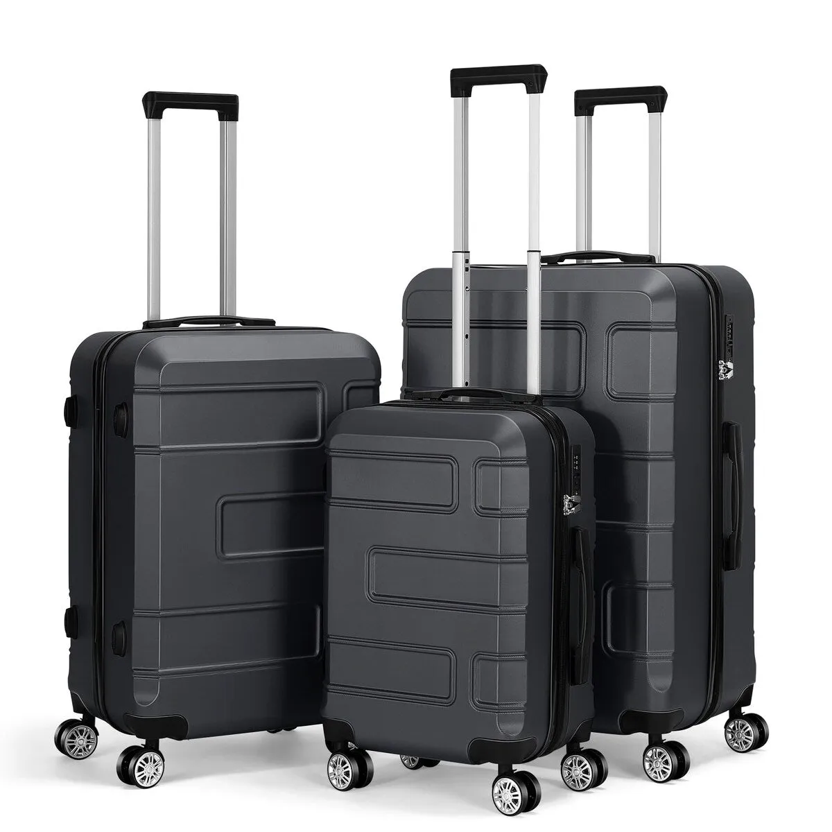 Hikolayae TSA Lock 3 Piece Luggage Sets Hardside Spinner in Charcoal