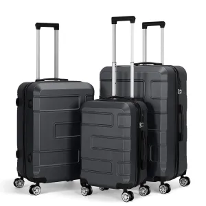 Hikolayae TSA Lock 3 Piece Luggage Sets Hardside Spinner in Charcoal