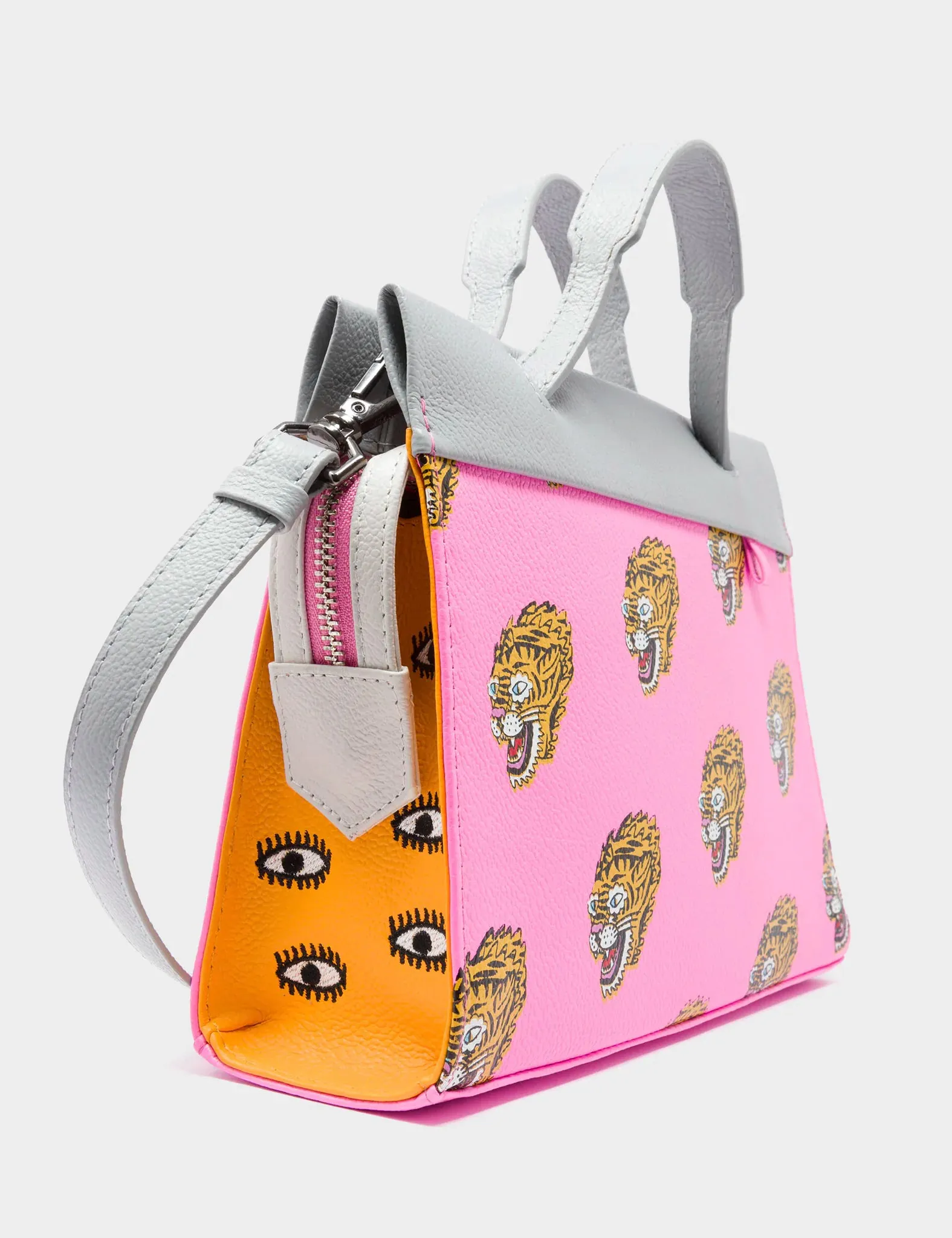 Vali Small Crossbody Bubblegum Pink Leather Bag - Blazing Tiger Design
