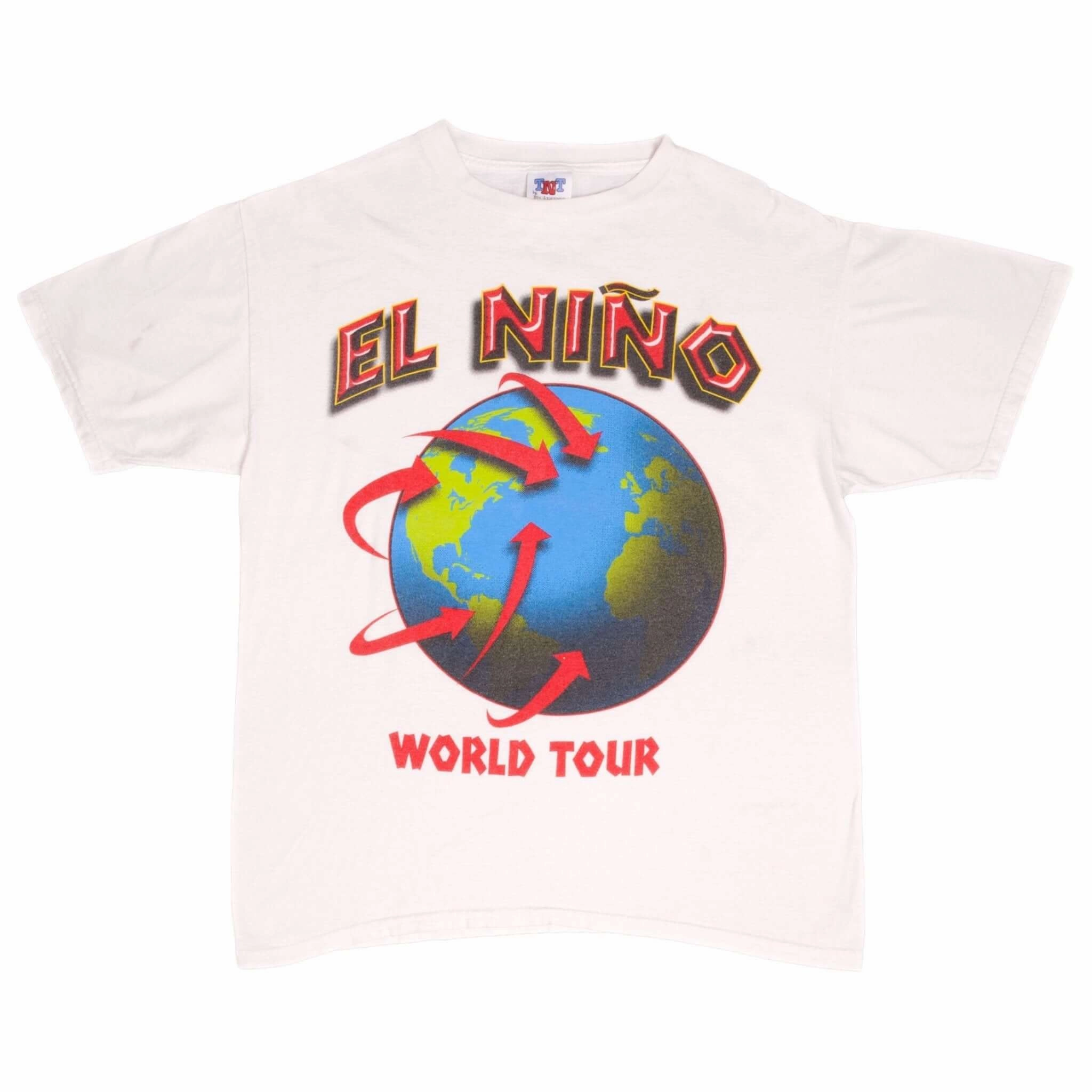 VINTAGE EL NIÑO Y LA NIÑA WORLD TOUR CLIMATE PATERN TEE SHIRT 1990S LARGE