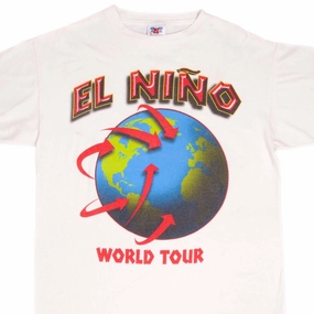 VINTAGE EL NIÑO Y LA NIÑA WORLD TOUR CLIMATE PATERN TEE SHIRT 1990S LARGE